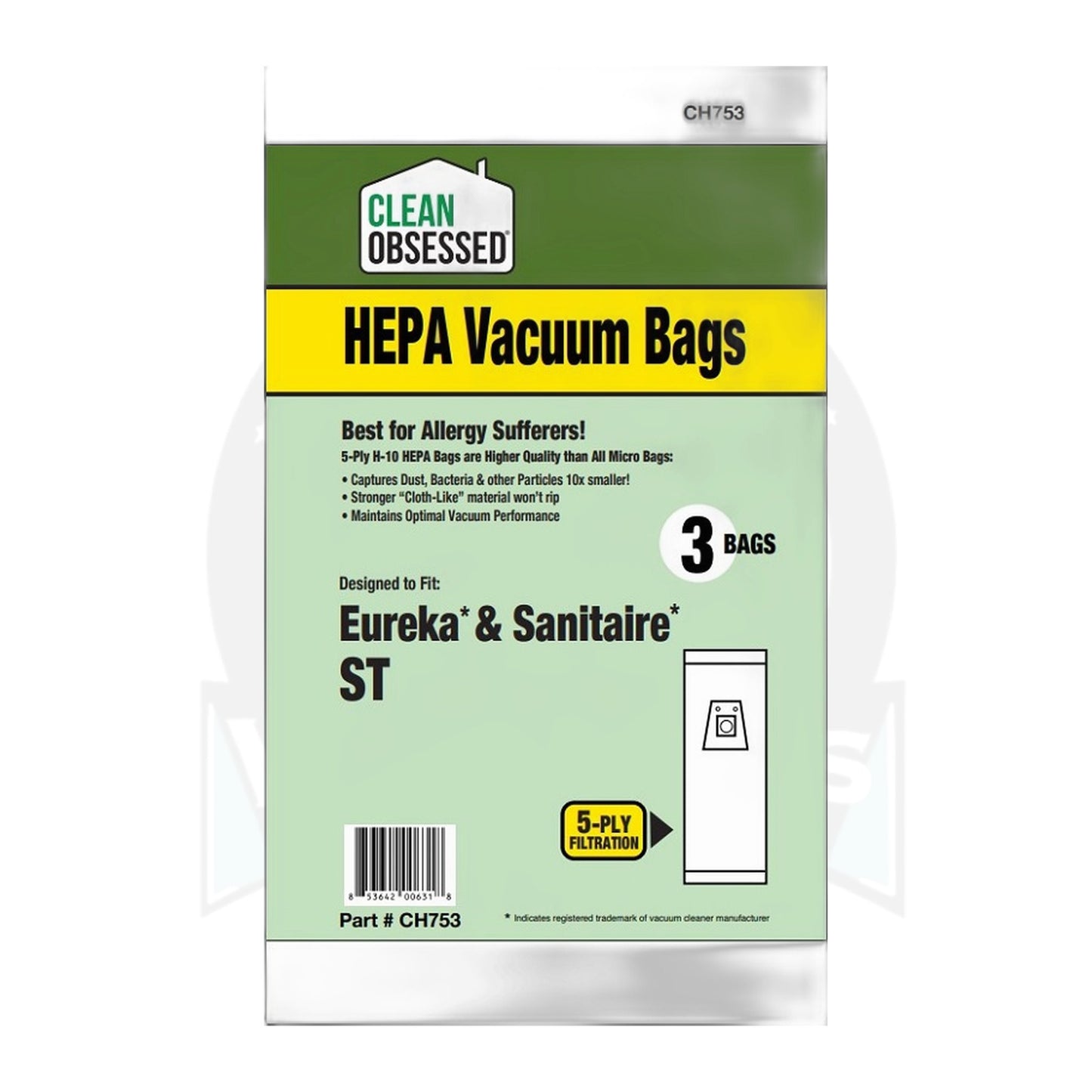 Clean Obsessed Type ST HEPA Vacuum Bags for Eureka & Sanitaire (3-Pack)