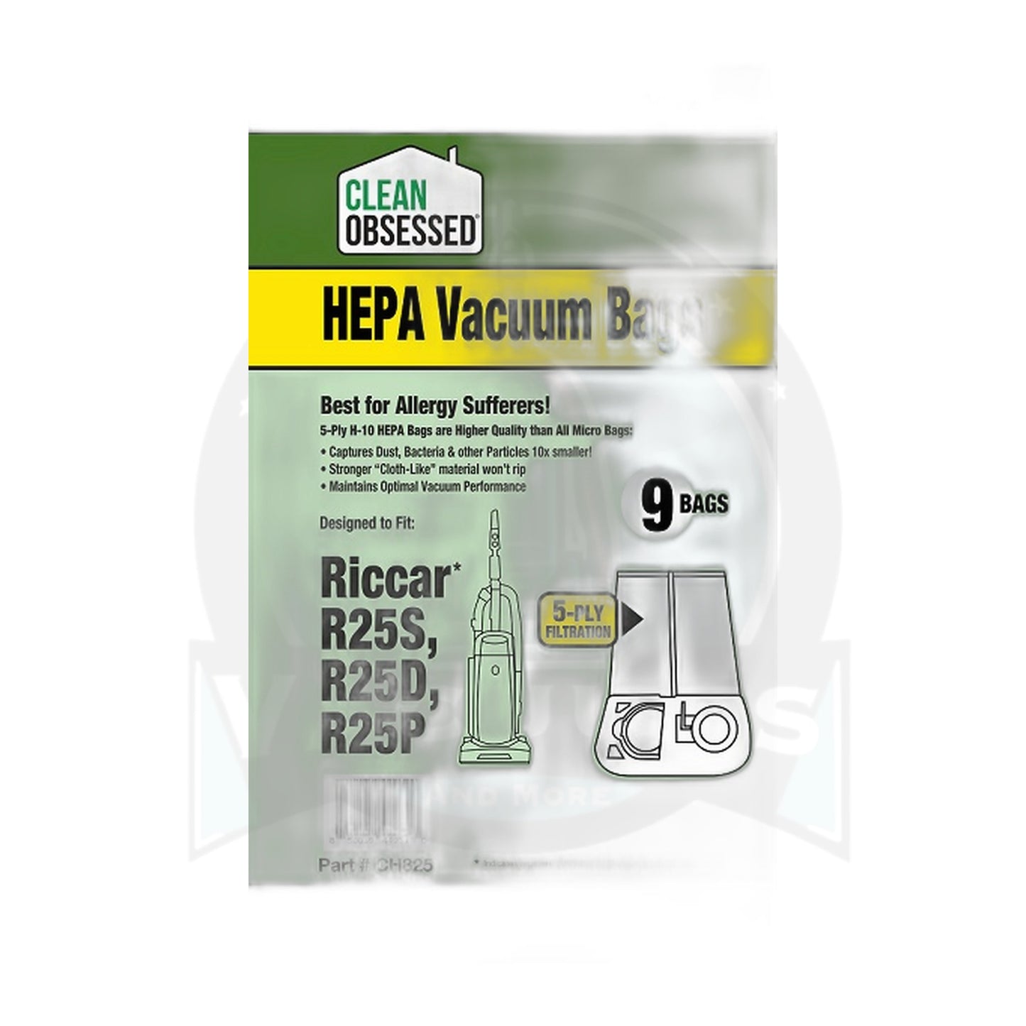 Clean Obsessed Type R25 Riccar / Simplicity Upright HEPA Bags, 9-Pack