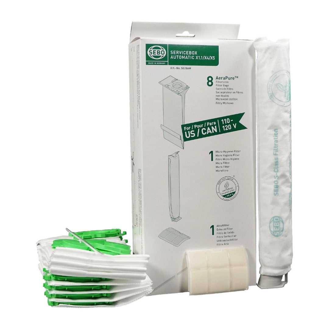Genuine SEBO X1/X2/X4/X5 service box with 8 bags and filters