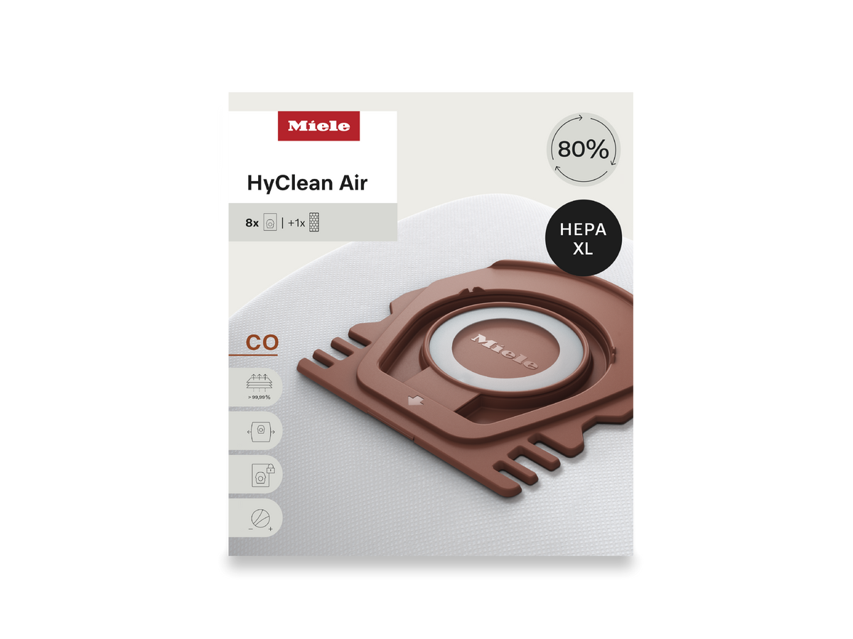 Miele CO HyClean Air Allergy XL Pack – 8 Bags with HEPA Filter