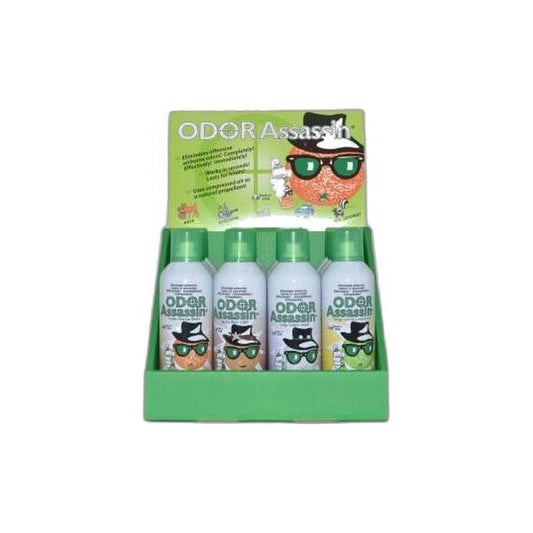 Odor Assassin Air Freshener Spray Cans - 12 Pack, 4 Scents (Orange, Lemon, Crisp Cotton, Vanilla Bean)