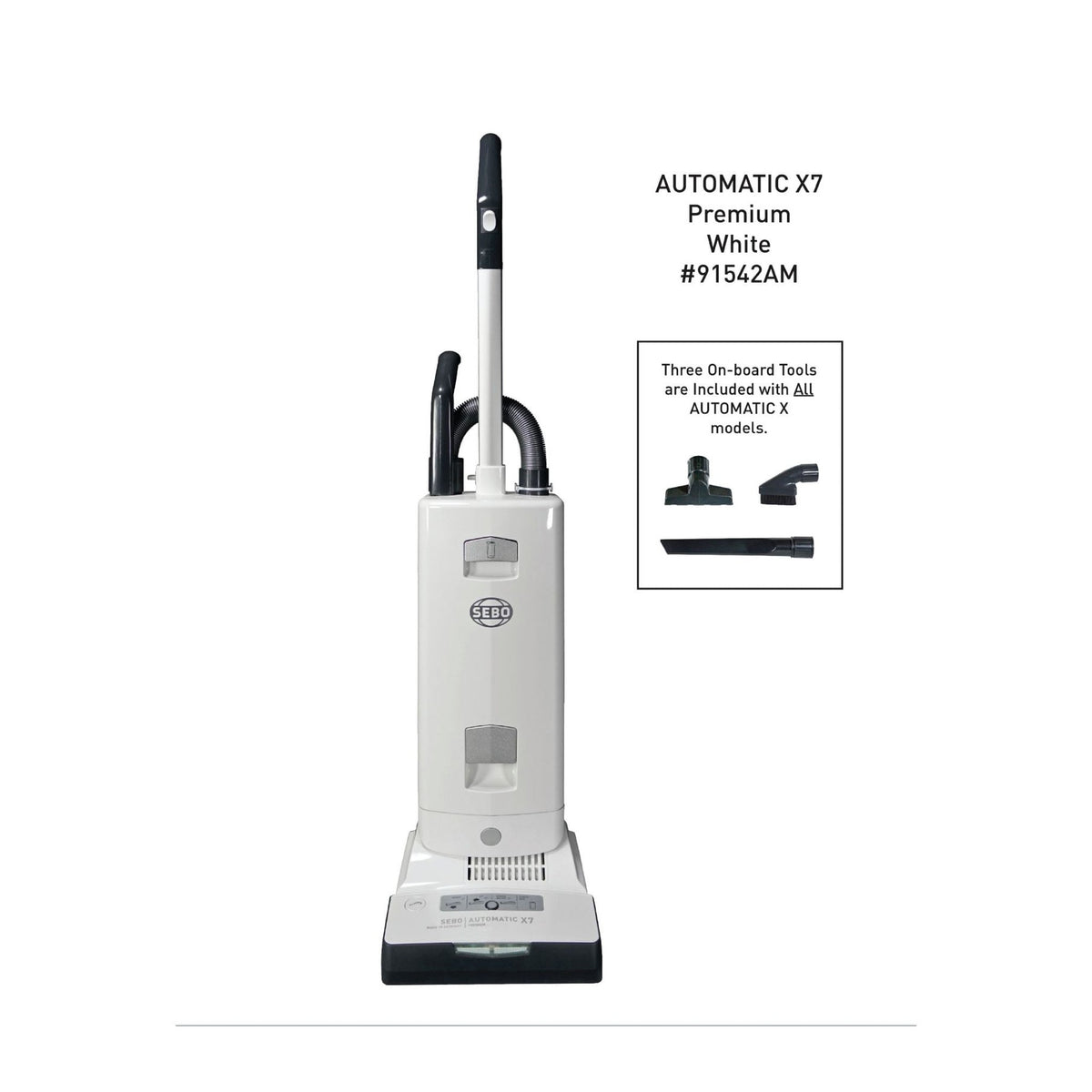 SEBO AUTOMATIC X7 Premium Bagged Upright Vacuum with Brush-Mode Button and Headlight, White