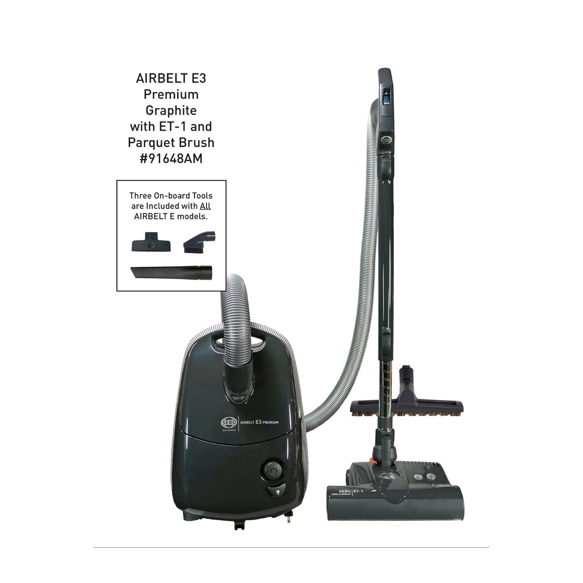 SEBO AIRBELT E3 Premium canister vacuum in Graphite