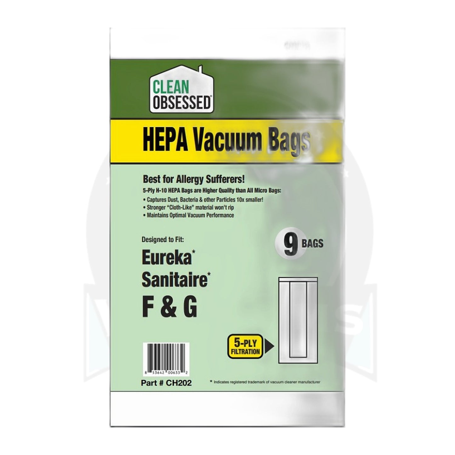 Clean Obsessed Type F&G HEPA Vacuum Bags for Eureka & Sanitaire (9-Pack)