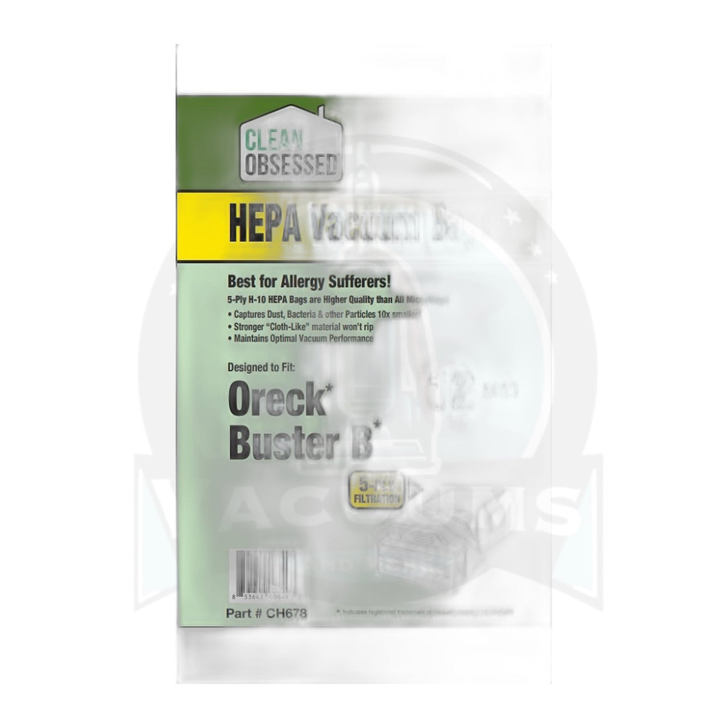 Clean Obsessed HEPA Bags 12-Pack for Oreck Buster B Canister