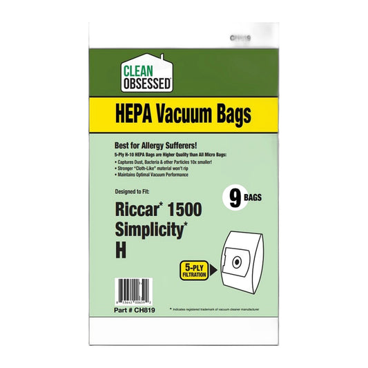 Clean Obsessed Type H Riccar 1500 / Prowler / Simplicity HEPA Bags, 9-Pack