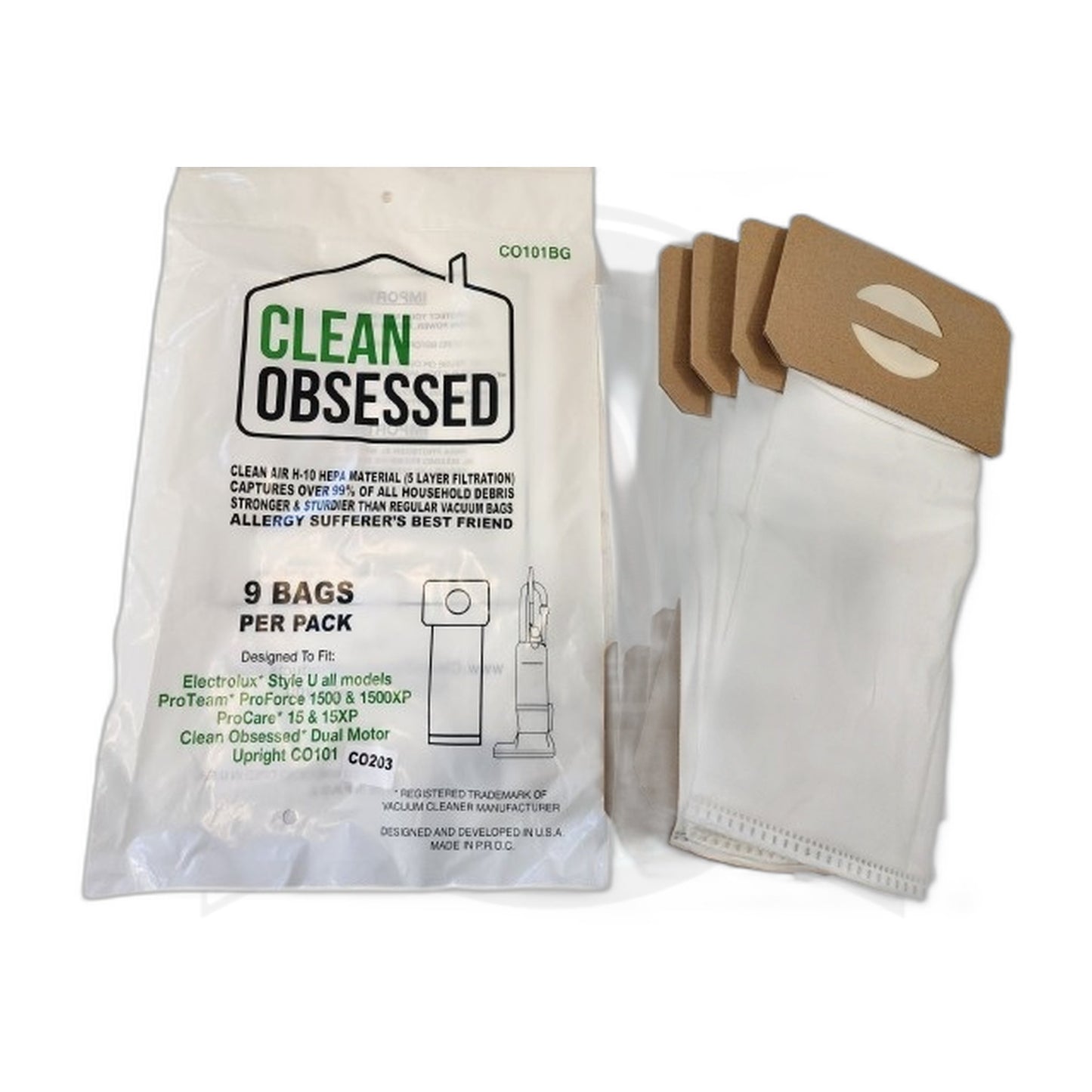 Clean Obsessed CO203/CO101 HEPA Filter Bags, Fits Perfect & Lux (9-Pack)