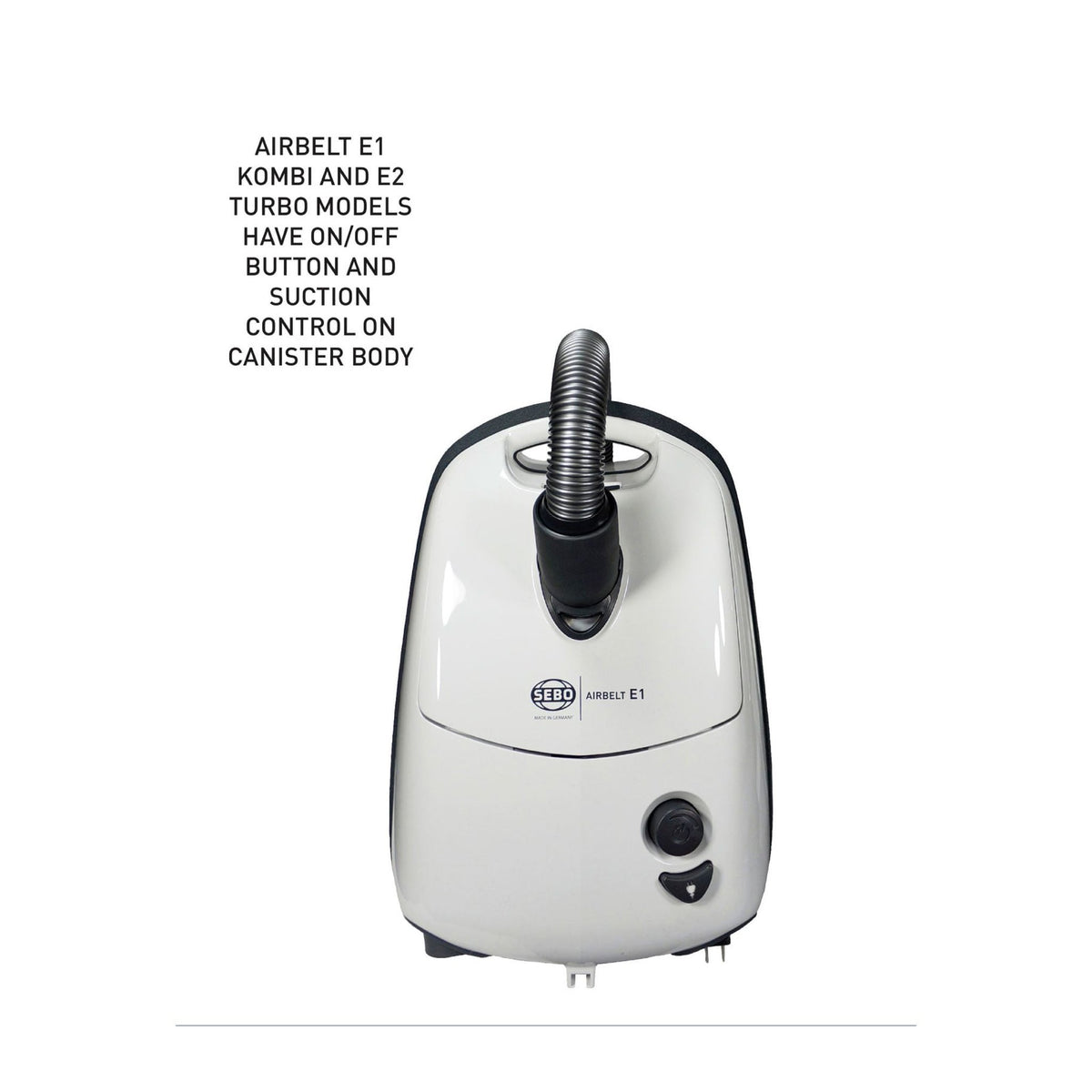 SEBO AIRBELT E1 Kombi Canister Vacuum with Combination Floor Nozzle (White)