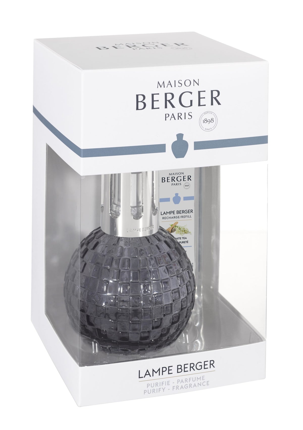 Maison Berger Disco Grey Fragrance Lamp Gift Set with Pure White Tea
