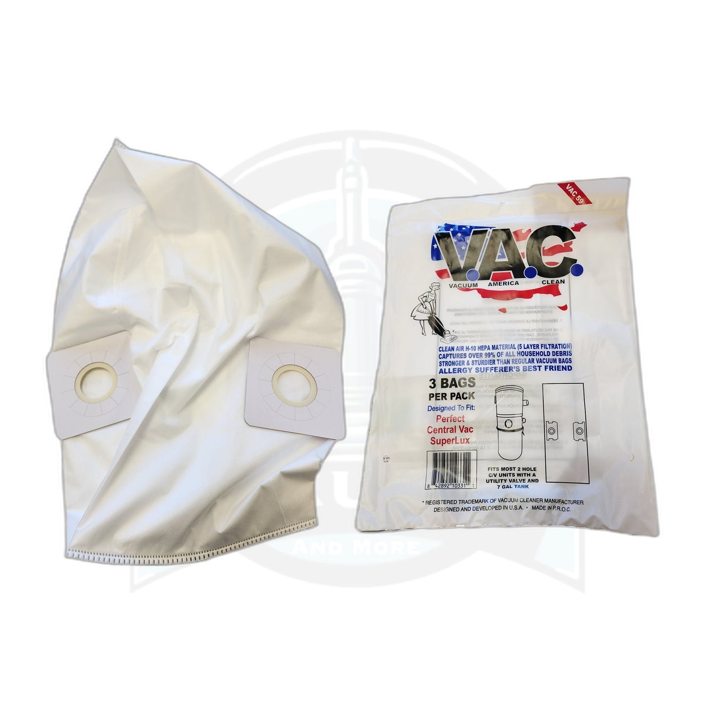 Perfect SuperLux HEPA H-10 2-Hole Central Vacuum Bags, 3-Pack